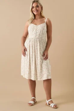 Yours Curve White Ditsy Floral Print Strappy Sundress