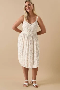 Yours Curve White Ditsy Floral Print Strappy Sundress