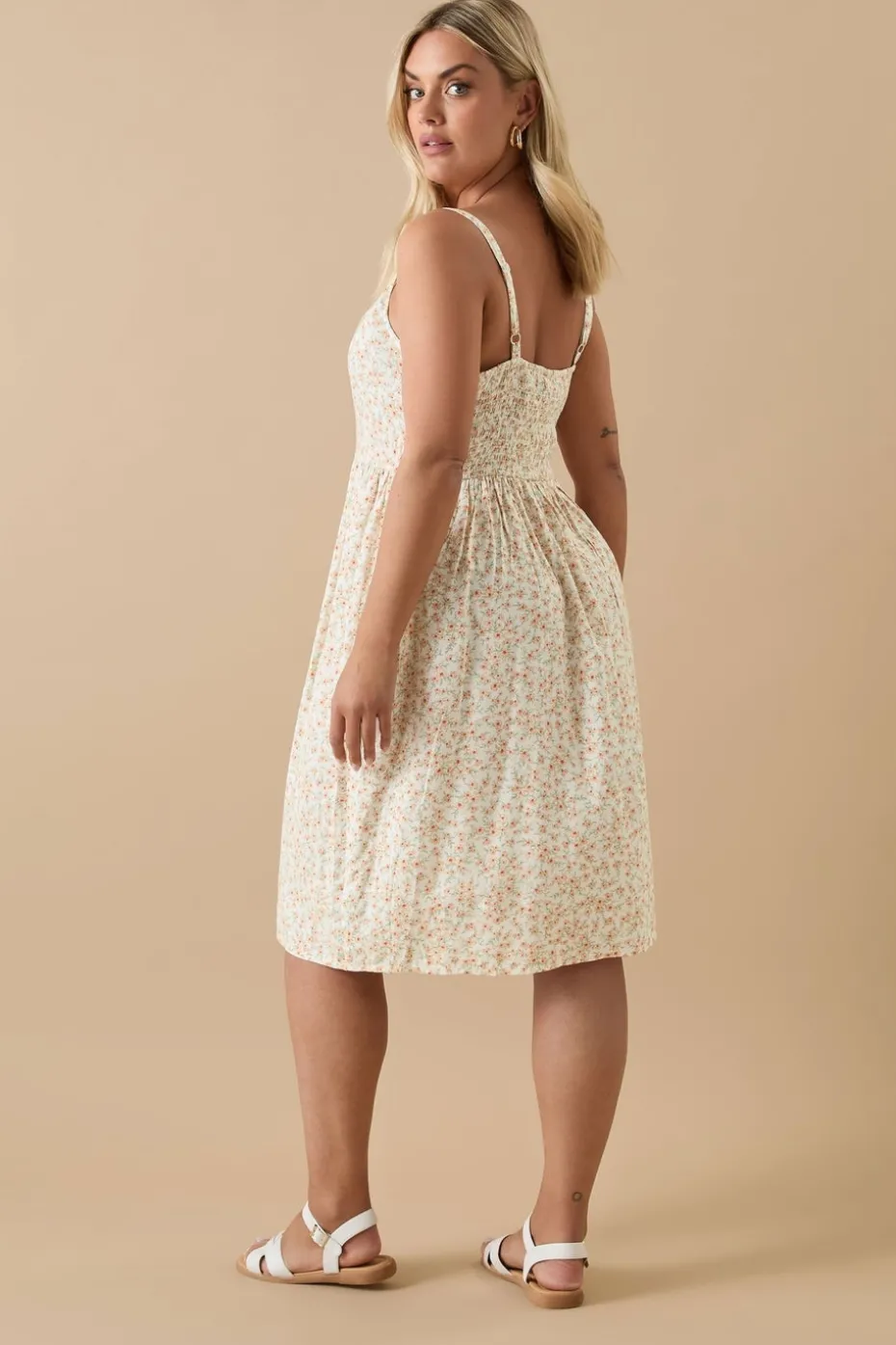 Yours Curve White Ditsy Floral Print Strappy Sundress