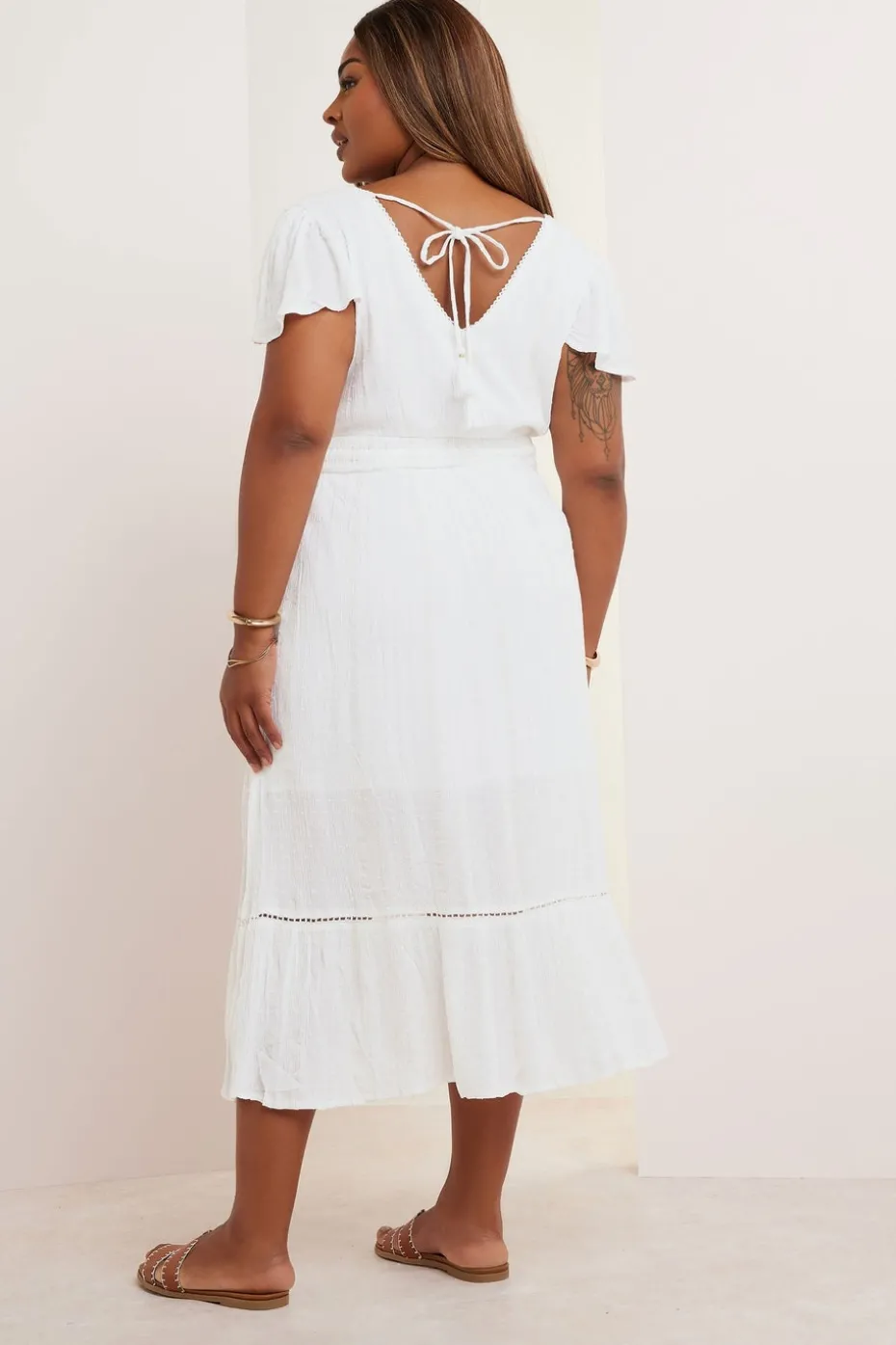 Yours Curve White Dobby Tie Front Maxi Dress