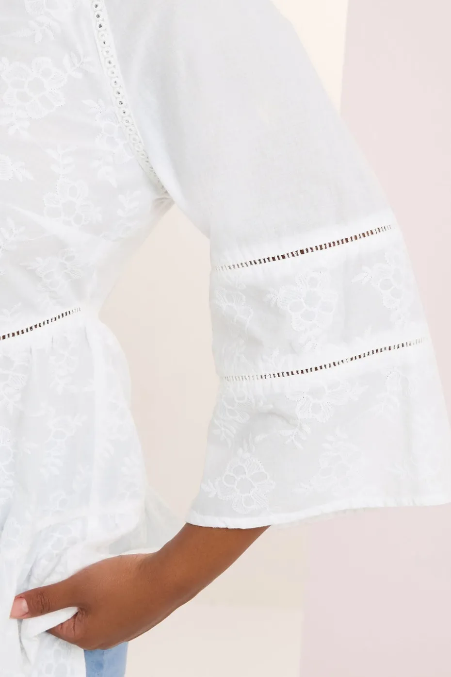 Yours Curve White Embroidered Tie Front Smock Blouse