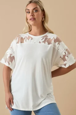 Yours Curve White Floral Burnout Boxy T Shirt