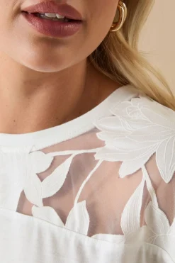 Yours Curve White Floral Burnout Boxy T Shirt