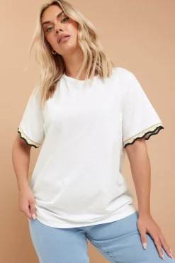Yours Curve White Metallic Crochet Trim T-Shirt
