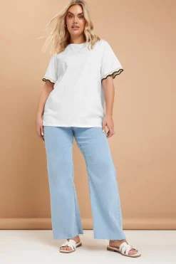 Yours Curve White Metallic Crochet Trim T-Shirt