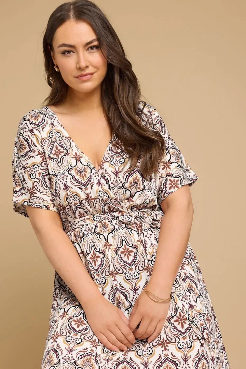 Yours Curve White Paisley Print Midaxi Wrap Dress