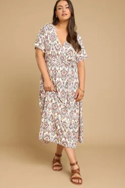 Yours Curve White Paisley Print Midaxi Wrap Dress