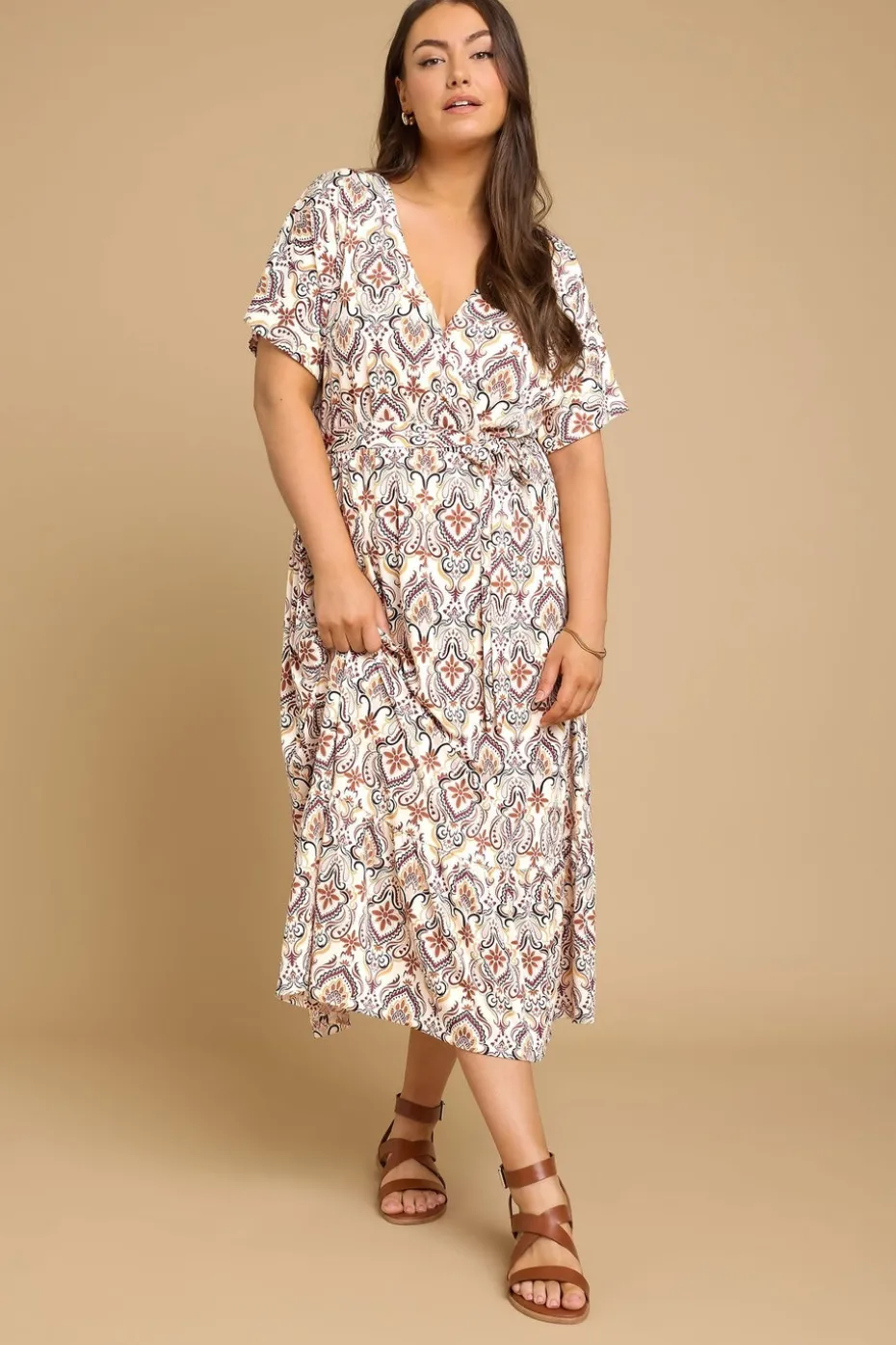 Yours Curve White Paisley Print Midaxi Wrap Dress