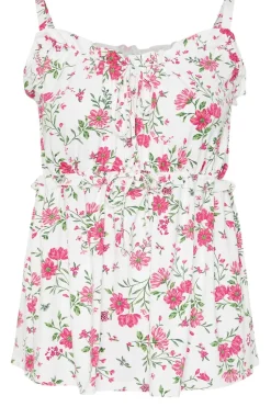 Yours Curve White Rose Frilled Tie Front Cami Top
