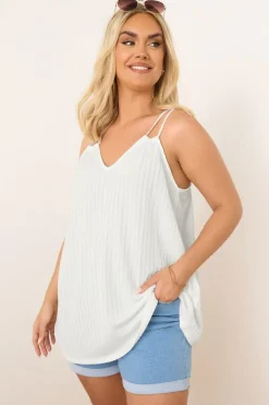 Yours Curve White Textured Double Strap Cami Top