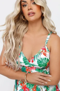 Yours Curve White Tropical Print Swimdress