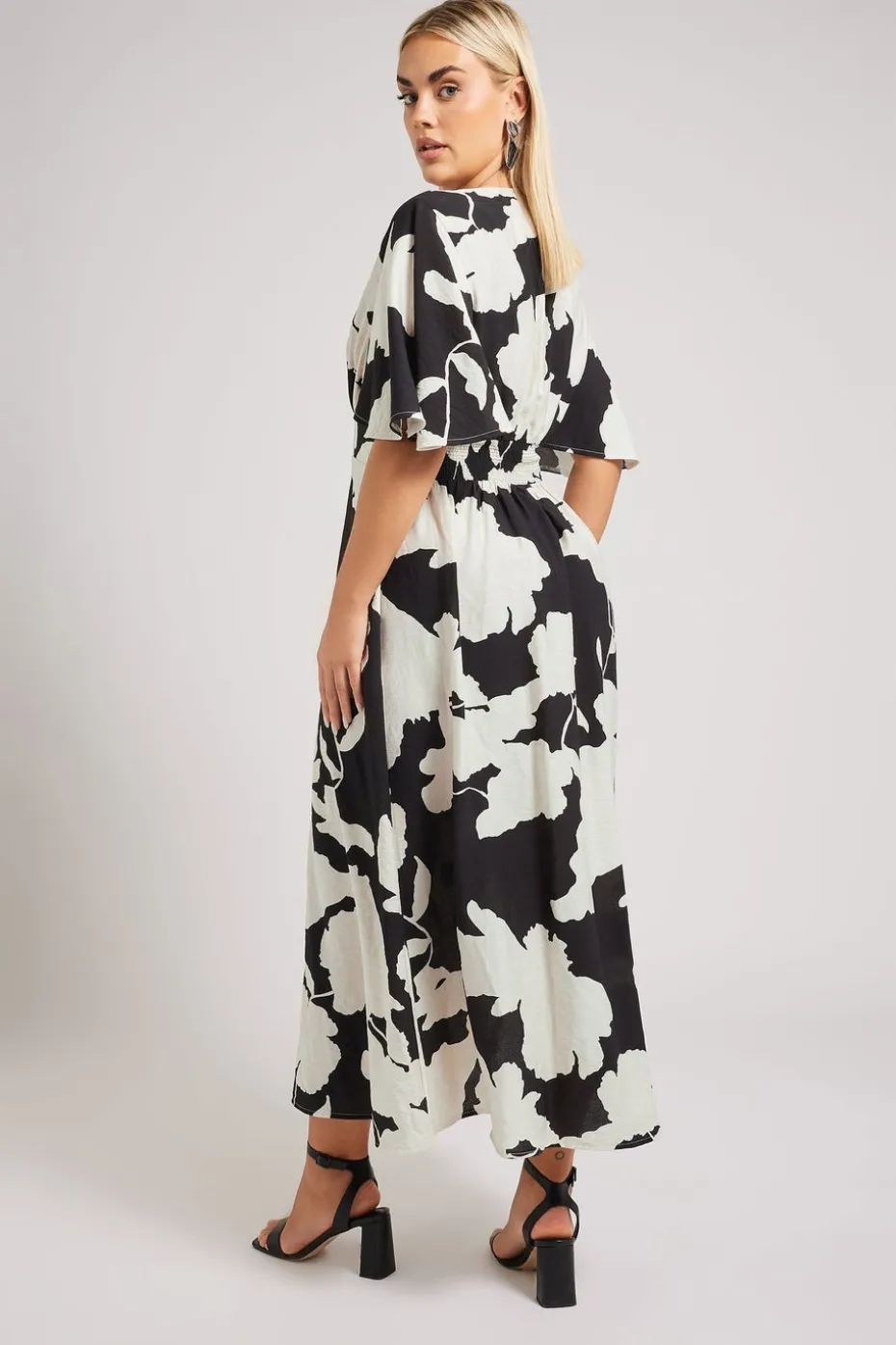 Yours London Curve Black Floral Print Linen Look Wrap Midaxi Dress
