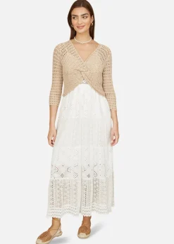 Yumi Beige Cotton Crochet Knitted Top