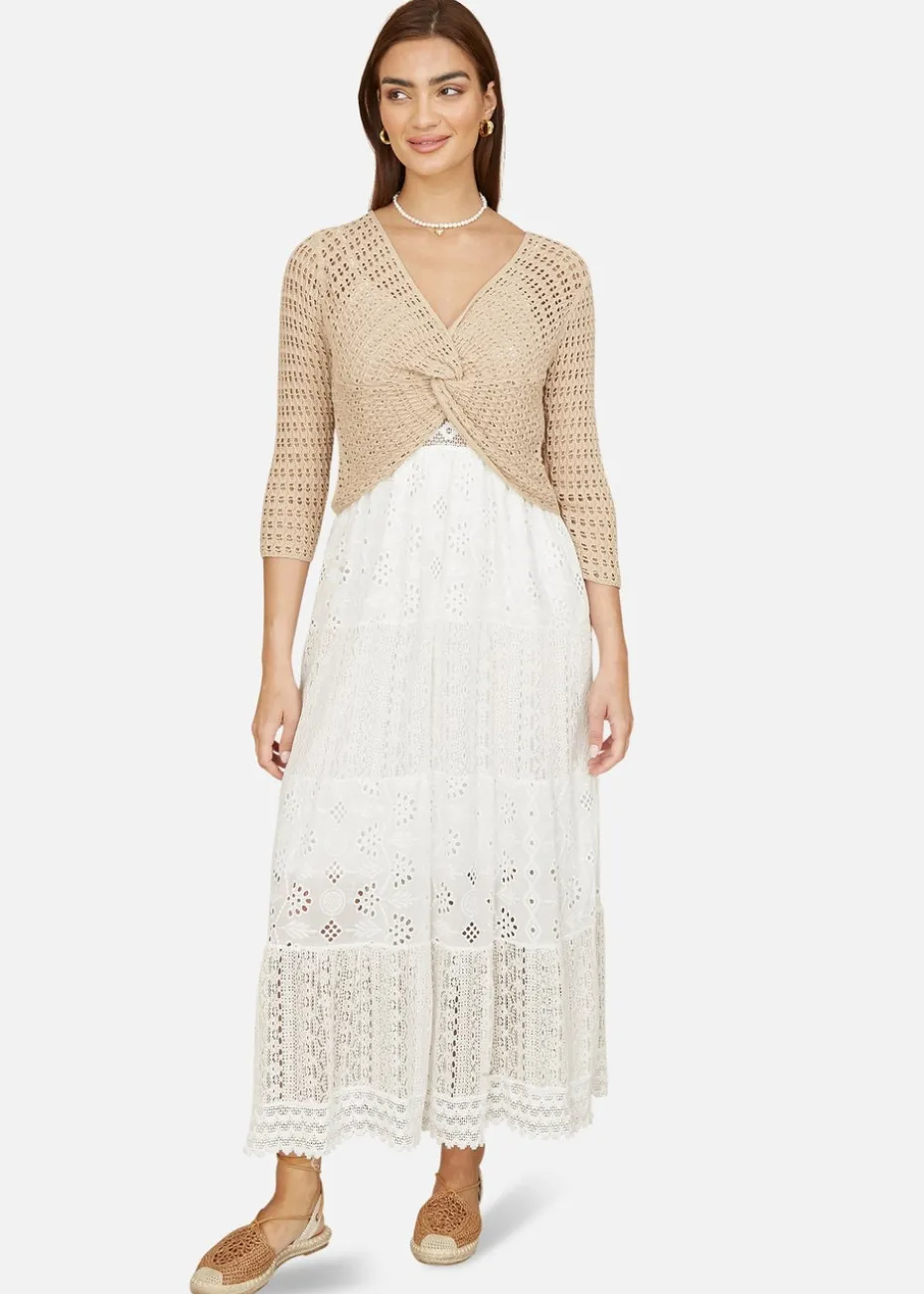 Yumi Beige Cotton Crochet Knitted Top