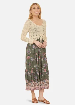 Yumi Beige Crochet Top With Front Ruching