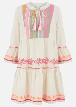 Yumi Beige Embroidered Cotton Tunic