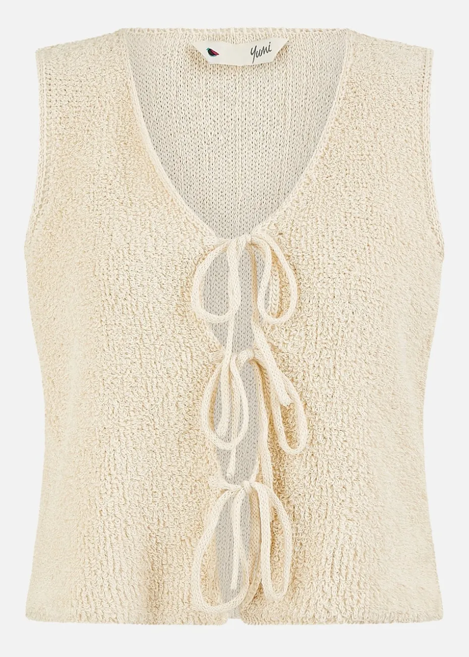 Yumi Beige Knitted Tie Detail Knitted Waistcoat