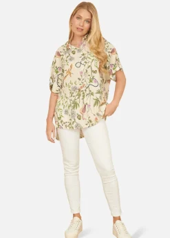 Yumi Beige Relaxed Fit Shirt With Botanical Print