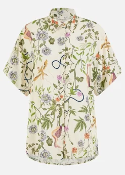Yumi Beige Relaxed Fit Shirt With Botanical Print