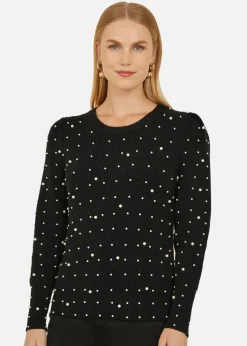 Yumi Black All Over Pearl Knitted Jumper