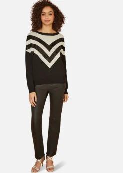 Yumi Black Chevron Knitted Relaxed Jumper With Sequins
