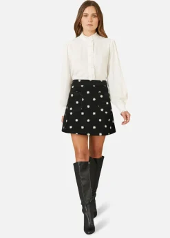Yumi Black Corduroy Embroidered Daisy Mini Skirt