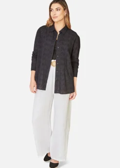 Yumi Black Cotton Broderie Anglaise Relaxed Shirt