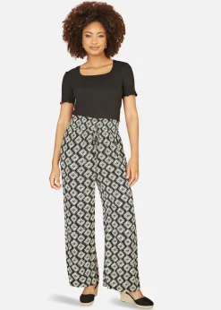 Yumi Black Cotton Jersey Lettuce Trim T-Shirt