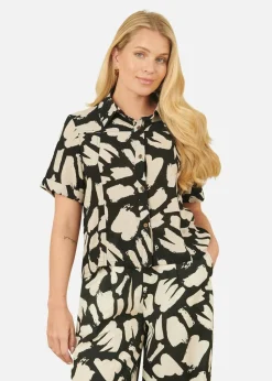 Yumi Black Cotton Splash Print Relaxed Fit Shirt