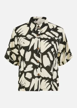 Yumi Black Cotton Splash Print Relaxed Fit Shirt