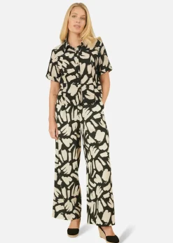 Yumi Black Cotton Splash Print Relaxed Fit Shirt