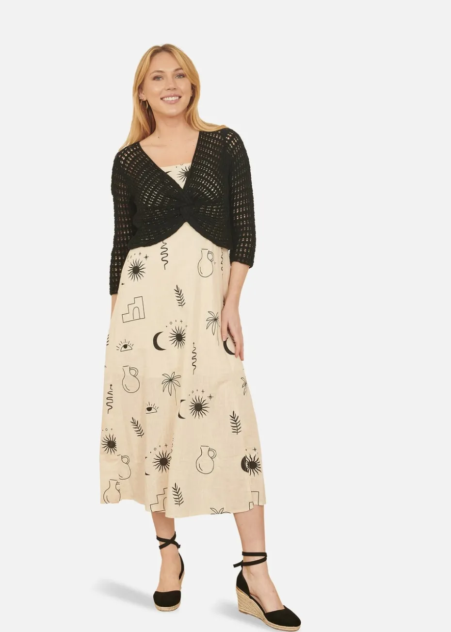 Yumi Black Crochet Cotton Twisted Bolero Top