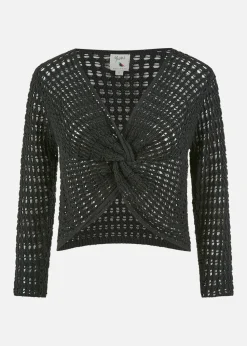 Yumi Black Crochet Cotton Twisted Bolero Top
