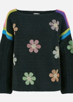 Yumi Black Crochet Flower Jumper