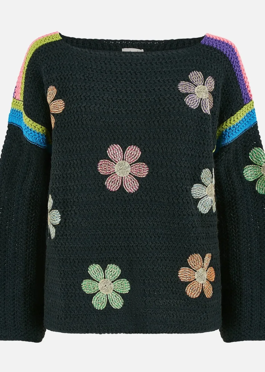 Yumi Black Crochet Flower Jumper