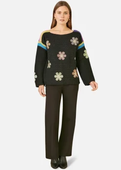 Yumi Black Crochet Flower Jumper