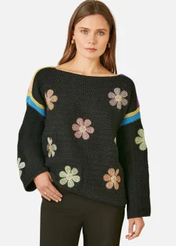 Yumi Black Crochet Flower Jumper