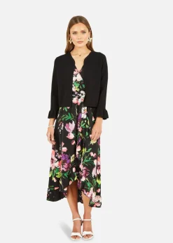 Yumi Black Cropped Cardigan With Bell Sleeves