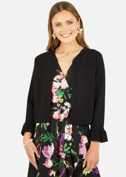Yumi Black Cropped Cardigan With Bell Sleeves