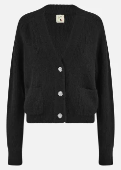 Yumi Black Daisy Button Knitted Relaxed Fit Cardigan