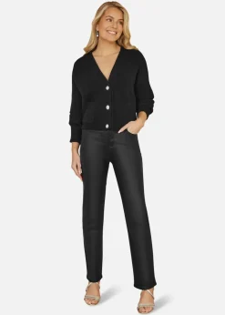 Yumi Black Daisy Button Knitted Relaxed Fit Cardigan