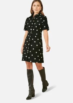 Yumi Black Daisy Embroidered Cord Shirt Dress