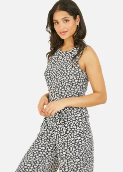 Yumi Black Ditsy Daisy Culotte Jumpsuit