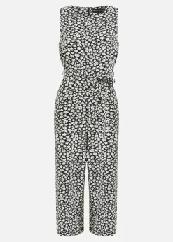 Yumi Black Ditsy Daisy Culotte Jumpsuit