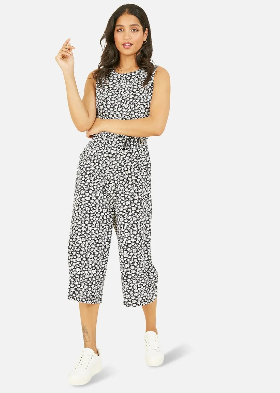 Yumi Black Ditsy Daisy Culotte Jumpsuit