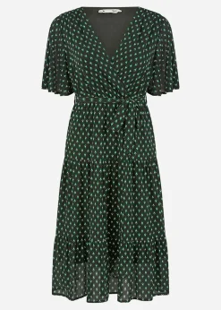 Yumi Black Dot Print Mesh Stretch Midi Skater Dress