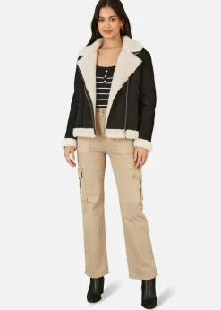 Yumi Black Faux Suede & Shearling Biker Jacket