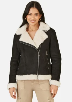 Yumi Black Faux Suede & Shearling Biker Jacket