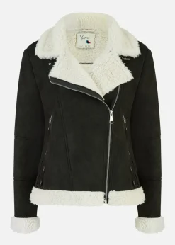 Yumi Black Faux Suede & Shearling Biker Jacket