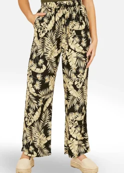 Yumi Black Fern Print Relaxed Fit Trousers